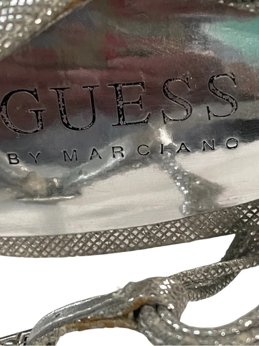 Guess by Marciano Metallic Silver Strappy Knot Heels